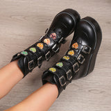 Design Black Gothic Style Thick Platform Spring Autumn Winter Shoes Women Fashion Punk Street Boots Plus Size