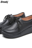 Shoes Women Flats Comfortable Woman Breathable Leather Lace-up Sneakers Women Fashion Black Soft Casual Shoes