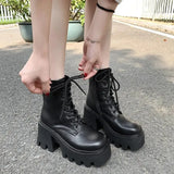 platform Boots Womens Ladies Chunky Wedge Platform Black Patent Leather Ankle Boots Punk Lady Botas Mujer
