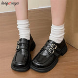 Toe Shallow Mouth Casual Woman Shoes British Style Platform Loafers Woman Brown Retro Mary Jane Shoes College Uniform