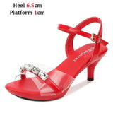Women Shoes 2023 Summer New Candy Color Open Toe Sandals 11CM Shining Diamond Stiletto Shoes Female Sexy Transparent High