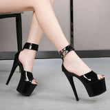 New Women Party Shoes Summer Sandals Patent Leather Gladiator Thin Heels T-tied Pole Dance Shoes sexy High-heels