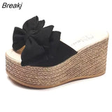Women's Slippers Women's Fashion 2023 Summer Flowers Wear Thick-soled Slippers One Word Wedge Sandals Wedge Sandals