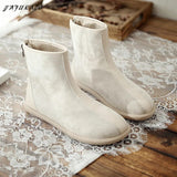 Retro Women Boots Autumn Winter Short Boots Handmade Comfortable Zipper Simple Literature Ankle Boots Casual Flat