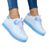 Shoes Women's Vulcanized Shoes 2023 Outdoor Platform Shoes Female Casual PU Fashion Lace-Up Sneakers Women Wedge