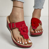 Breakj Flower Slope And Slippers Women's 2024 New Belt Buckle Casual Solid Color Retro Glyph Slippers