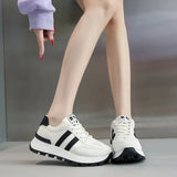 New Striped Large Women Thick Sole Board Shoes Front Lace Up Small White Shoes Low Top Casual Sports Sneakers