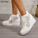 Women Lace-Up High Top sneakers women White lace Casual shoes Comfortable Height Increasing Sneakers Plarform Female Ankle