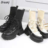 Woman 2023 New Ladies Casual Stretch Fabric Socks Boots Fashion Cross-tied Women Shoes Platform Boots Gothic