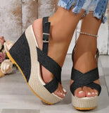 for Women Ankle Buckle Wedges Sandals for Women Summer Denim Sandal Comfortable Thick Sole Mujer Plus Size