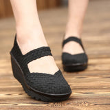 New Wedge Platform Weave Sandals Fashion Peep Toe Comforty Breathable Mom Shoes Female Casual Thick Bottom Sandalias