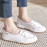 Genuine Leather Shoes Women Flats Spring Summer Soft Cow Leather Women Casual Shoes Brand Ladies White Shoes