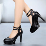 Black Red Women Shoes Autumn Platform Round Head Women Pumps Shoes Sexy Thick Heel High Heels 11CM Pumps Single Dance