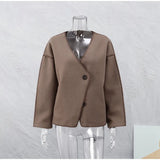 Brown Cropped Cotton Jackets Casual Fashion Long Seeve Cardigan Coat Women 2023 Ins New Commuter Female's Woolen