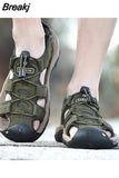 Men Sandals Genuine Leather Men Casual Shoes Outdoor Men Leather Sandals for Men Beach Shoes Roman Shoes Plus Size