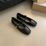 Fragrant Style Mary Jane Shoes French Buckle Soft Leather Flat Soles Single Shoes Shallow Mouth Thick Heels Small Leather Shoes Love