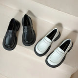 Leather Shoes Women's English Style Shoes 2024 New Summer Retro Flat-Soled Love Shoes Black One-Footed Women's