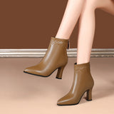 Winter New Fashion Pointed Back Zipper Naked Boots for Women's Versatile Comfortable Solid Color Fashion Boots for