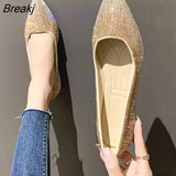 Diamond Flat Shoes Woman Pointed Toe Loafers Flat Shallow Lighter Crystal Shoes Diamond Pointed Hidden Heel Wedding