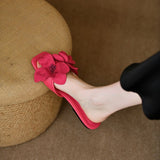 Breakj Summer New Leisure Flat Head Slippers Women Fashion Toe Red Half Slippers Beach