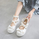 buckle red white Sweet Bow Buckle Strap Mary Jane Shoes Woman Patchwork Lace Low Heel Pumps Women Pink Lolita Shoes