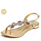 New Summer Leather Women's Sandals, Diamond, Low-Heeled Crystal Slippers, Toe Slippers, Thick Heels, Flower