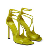 Breakj Summer New Square Head Fish Mouth Ultra High Heel Cross Strap Thin High Heel Large Size Hollow Sandals