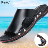 Men's Leather Sandals Summer Quality Beach Slippers Casual Shoes Flat Bottomed Outdoor Beach Shoes Large