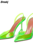 PVC Transparent Shoes For Women Cup Heeled Slingbacks Pointed Toe Women Pumps Jelly Shoes High Heels Party Prom
