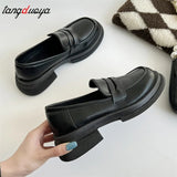 jane lolita Oxford Shoes for Women Shoes Woman Slip on Square Platform Shoes Round Toe Loafers Solid Leather Casual