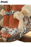 Dropship Platform Wedges Mules Sandals 2023 Summer New Floral Pattern Slide Sandals Comfy Beach Shoes Outside Slider