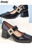 Toe Vintage Ankle Buckle Mary Jean Shoes 2023 European Style Thick High Heels Solid Elegant Women's Pumps Spring