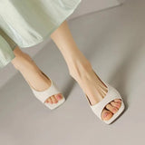 2024 Summer New Retro Fish Mouth Thick Heel Silver Soft Leather With Square Head And Flat Bottom Sandals For