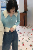 Winter Zipper Design Knitted Sweater Woman Casual Elegant Y2k Crop Tops Office Lady Slim Korean Style Pullover Female