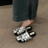 Slippers, Women Wear A Slip-on Summer 2024 New Baotou Black, Silver Woven Semi-drag Casual Sandals, Women's