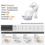Women Sandals Female Model T Station Catwalk Sexy Crystal Transparent Women Shoes 14CM High Heels Waterproof Square Heel