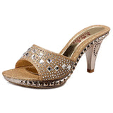 Women Sandals Rhinestone Women Shoes Sexy High Heels Shoe Ladies Sandalias Gold Silver Women Slippers Heeled Sandals
