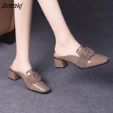 Spring and Autumn New Ladies Baotou High Heels Fashion Single Shoes British Style Leather Shoes Thick Heel Half