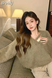 Sweater Clothing Slim Pure Color Long Sleeve Pullover Woman Casual Y2k Crop Tops Korean Fashion Office Lady 2023