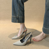 Breakj Classic Simple Gray High-Heeled Women's Sharp Head Behind A Word Buckle With Commute Banquet Fine