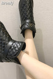 Woman Boots Non-Slip Snow Boots Women Raise The Bottom Warm with Velvet Short Lattice Luxury Designer Beige Black