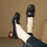 Style Small Leather Shoes Female Retro Square Head Single Shoes With Thick Heels New Soft Leather Frosted Love Shoes In Spring And