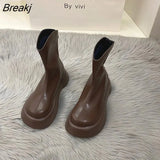 Autumn Fashion Short Boots Thick Bottom Platform Flats Heels Women Back Zippers Knight Boots Woman Leather