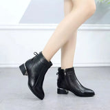 New Autumn and Winter Large Size Nude Boots Women's Pointed Thick Heel Short Sleeve Comfortable Zipper Leather