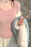 Spring Slim Knitted Y2k Tops Woman Pure Color Korea Fashion Pullover Clothing Chic Casual Long Sleeve Sweater Female
