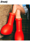 Red Knee High Boots Round Toe Balloon-Like Slip on Women'S Casual Boots 2023 New Design Solid Party Runway Shoes