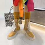 Women Rain Boots Mature Ladies Lace-up Waterproof Ladies Shoes Transparent Candy Color Soles Outdoor Girl