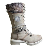 Mujer Women's Winter Side-pull Lace-up Knitted Mid-tube Boots Low-heeled Round-toe Boots High-quality Winter Warm Boots
