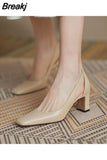 Summer Footwear High Heels Square Shoes for Women 2023 Black on Heeled Pumps Toe Normal Leather Casual Fashion Offer