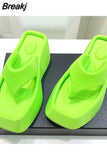 Sole Wedges Flip Flops for Women 2023 Summer Clip Toe Platform Sandals Woman Non Slip Beach Slippers High Heel